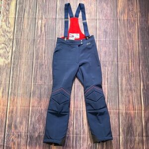 Vintage 80s Peregrine Ski Bibs Women 14 Navy & Red Pants Adjustable Wool Blend